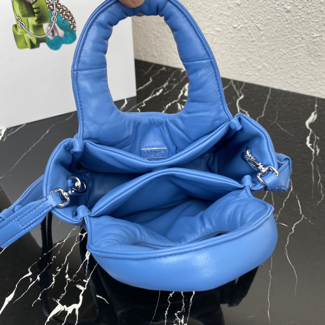 Prada Small Padded Soft Nappa Leather Bag Tote Blue 1BA359